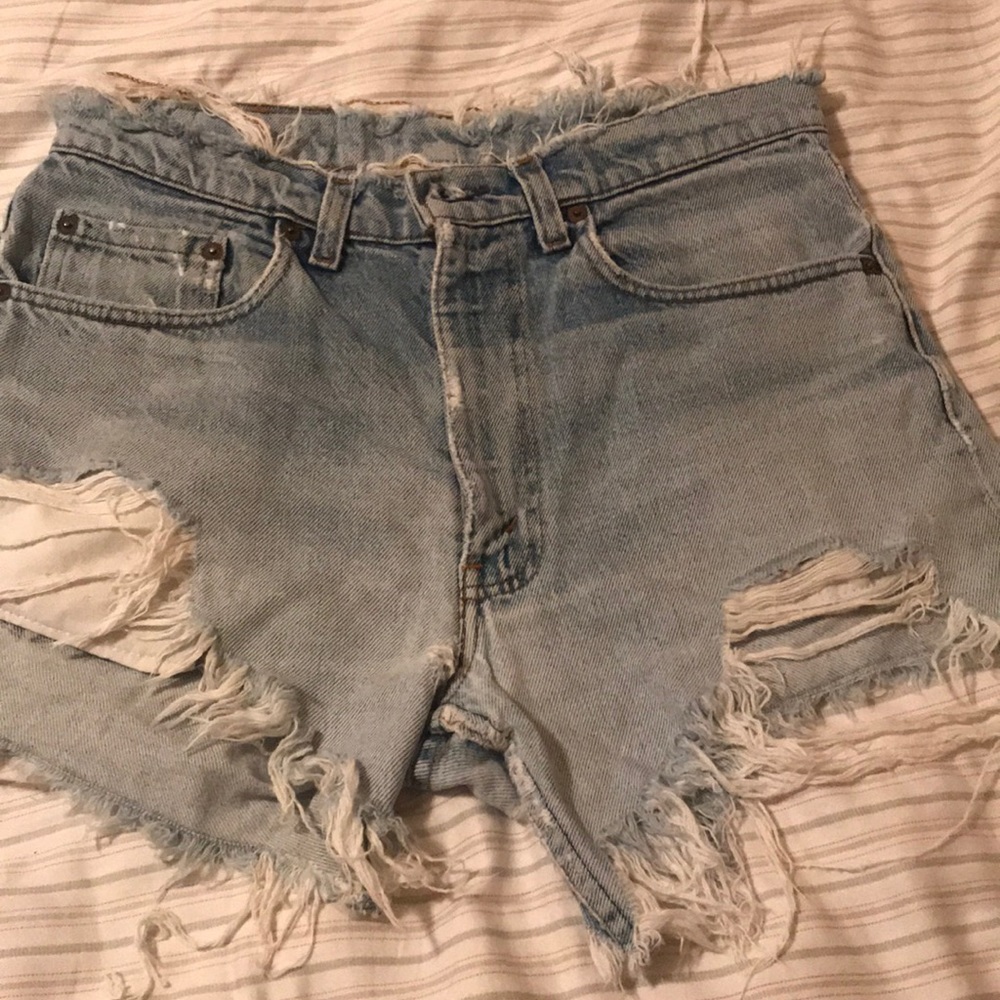 Levi high waisted distressed jean shorts
